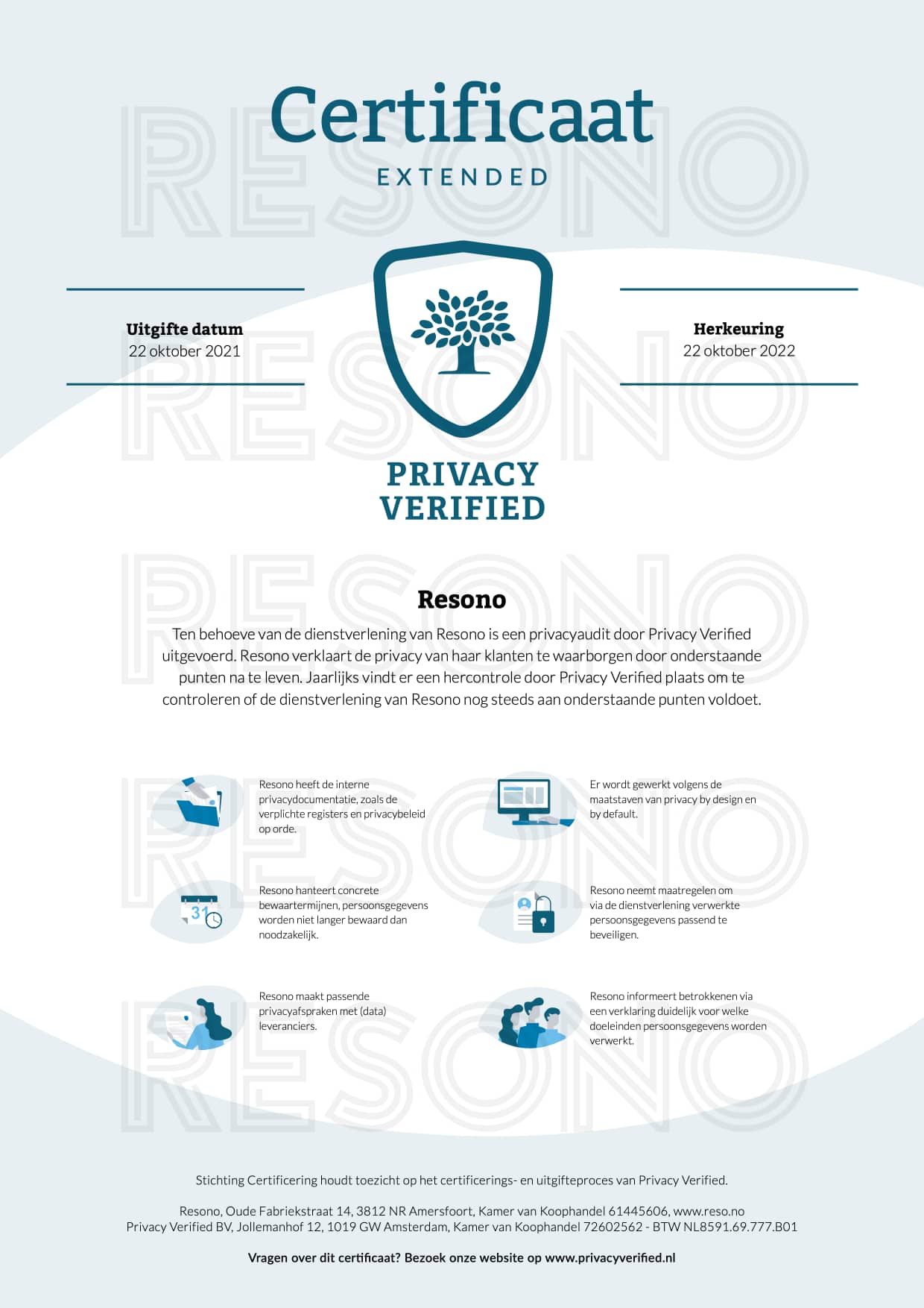 Privacy Verified certificering toegekend aan Resono